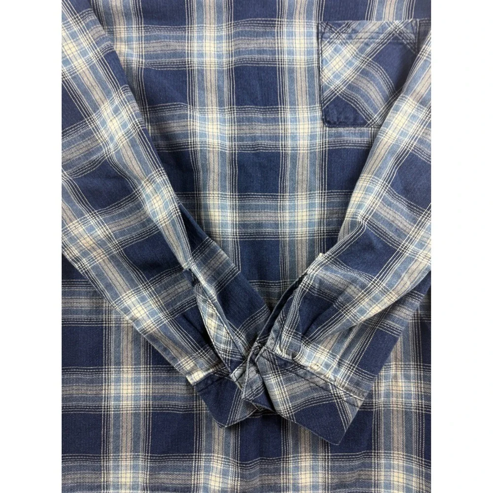 J Jill Womens Medium Tall Blue Plaid Cotton Button Back Long Sleeve Top Shirt